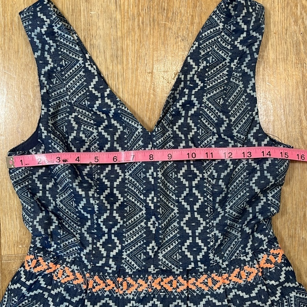 Skies Are Blue Navy Coral Aztec Print Mini Dress Lined V-Neck Back Zip Small EUC - Picture 12 of 14